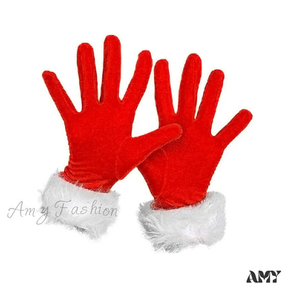 Santa Claus Festive White Fur Red Full Finger Fancy Dress Party Christmas Glove Red1