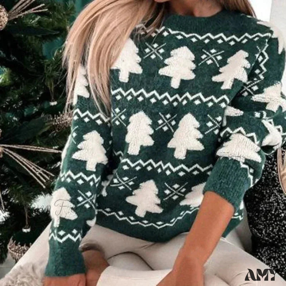 Santa Tree 3D Print Christmas Sweater - Warm Thick Long Sleeve Pullover Green / S