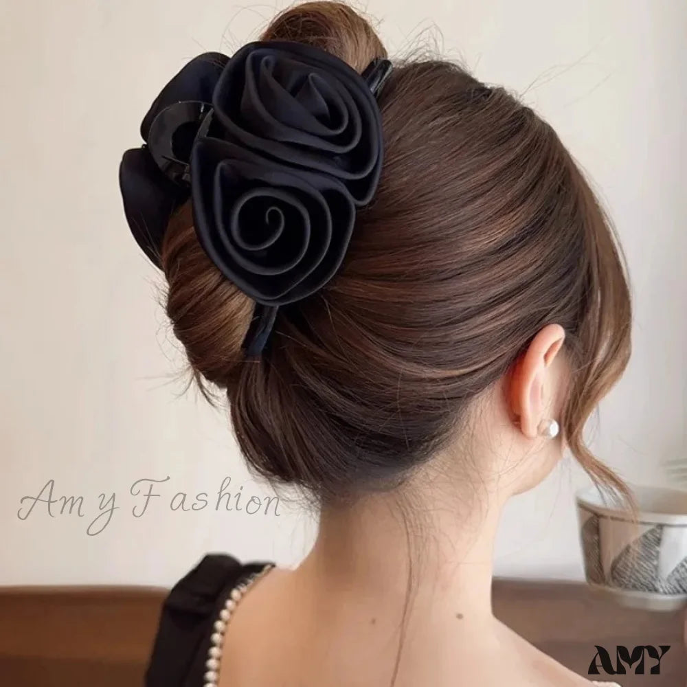 Satin Rose Large Christmas Hair Accessory Black