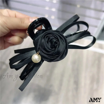 Satin Rose Large Christmas Hair Accessory Black