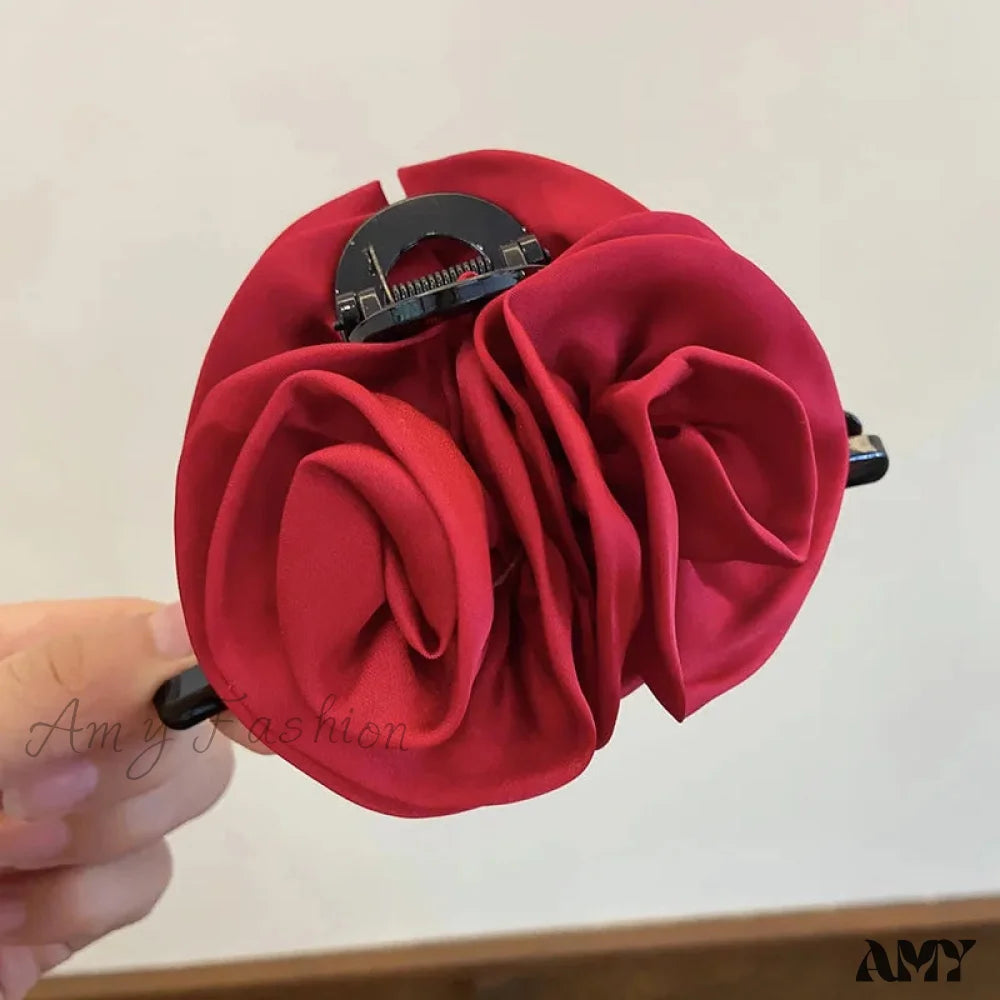 Satin Rose Large Christmas Hair Accessory Red