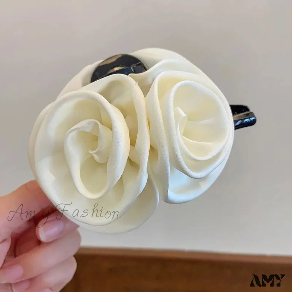 Satin Rose Large Christmas Hair Accessory White