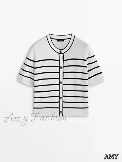 Scented Cotton Button Stripe Casual Soft Comfortable Lightweight Warm Chic Cardigan White / S