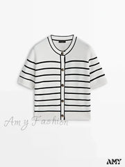 Scented Cotton Button Stripe Casual Soft Comfortable Lightweight Warm Chic Cardigan White / S