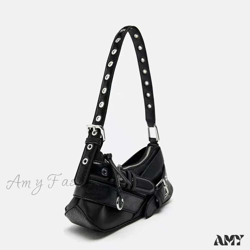 School Bag Fashion Punk Skeleton Rivet Black Pu Backpack Y2K Chain Goth Women Leather