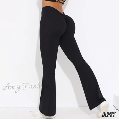 Scrunch Butt Gym Flare Sexy V Waist Push Up Naked Feeling Yoga Pants Workout Tights Leggings Black