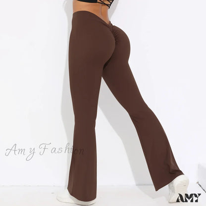 Scrunch Butt Gym Flare Sexy V Waist Push Up Naked Feeling Yoga Pants Workout Tights Leggings Coffee