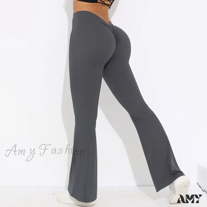 Scrunch Butt Gym Flare Sexy V Waist Push Up Naked Feeling Yoga Pants Workout Tights Leggings Dark