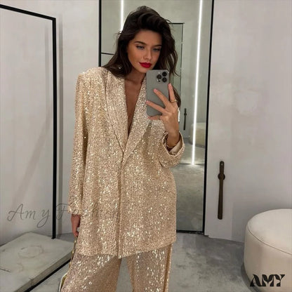 Sequin Elegant Fashion Casual Suit Gold / S