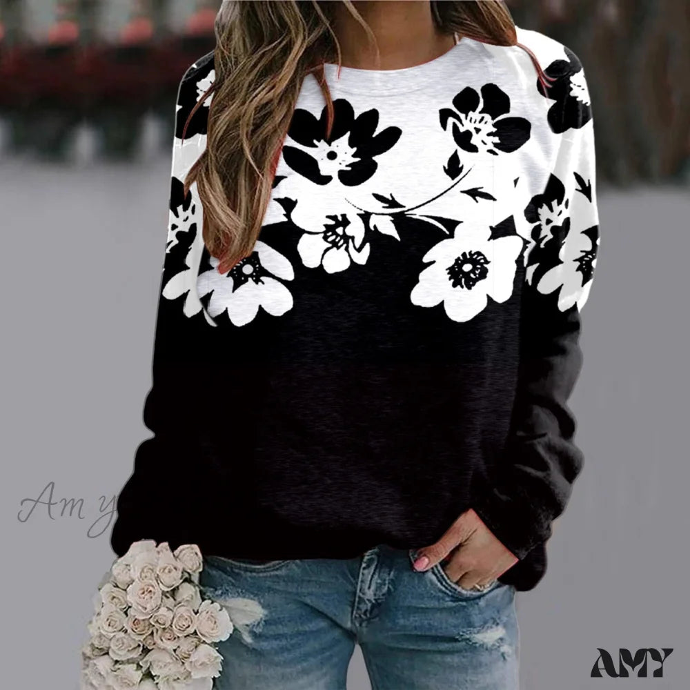 Sequins Butterfly 3D Printed O Neck Long Sleeve Sweatshirt 1-Black / S