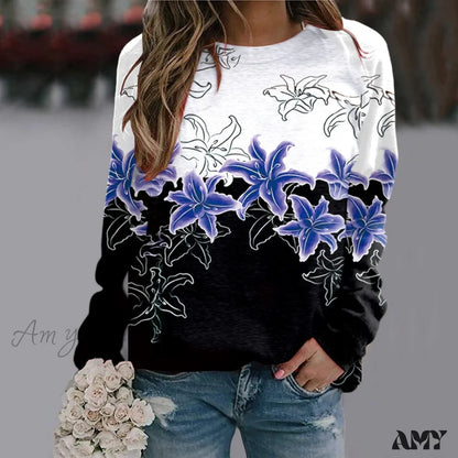 Sequins Butterfly 3D Printed O Neck Long Sleeve Sweatshirt 1-Blue / S