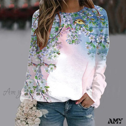 Sequins Butterfly 3D Printed O Neck Long Sleeve Sweatshirt 4-Light Blue / S