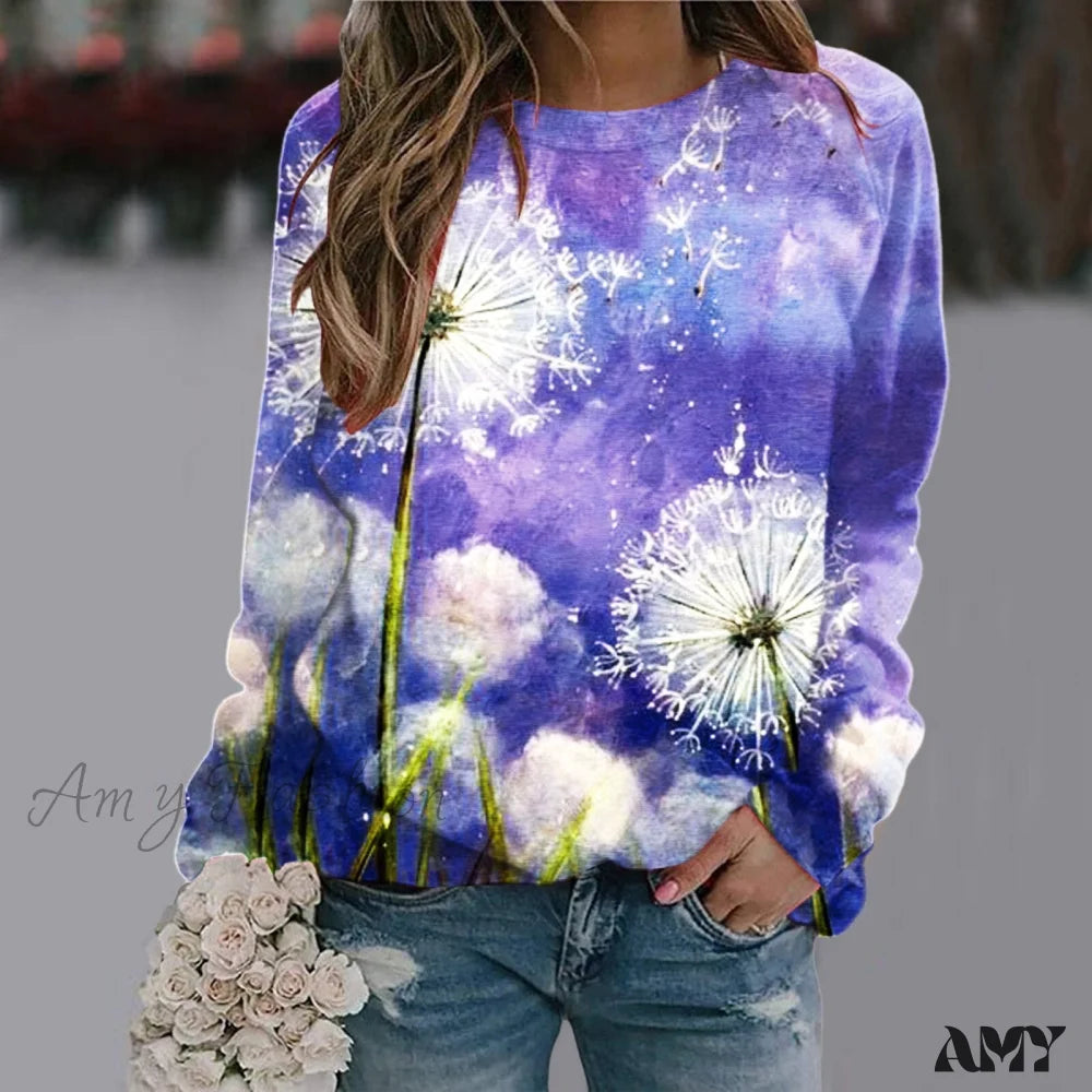 Sequins Butterfly 3D Printed O Neck Long Sleeve Sweatshirt 4-Purple / S