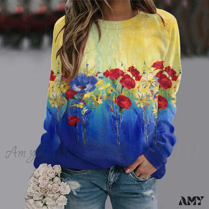 Sequins Butterfly 3D Printed O Neck Long Sleeve Sweatshirt 4-Yellow / S