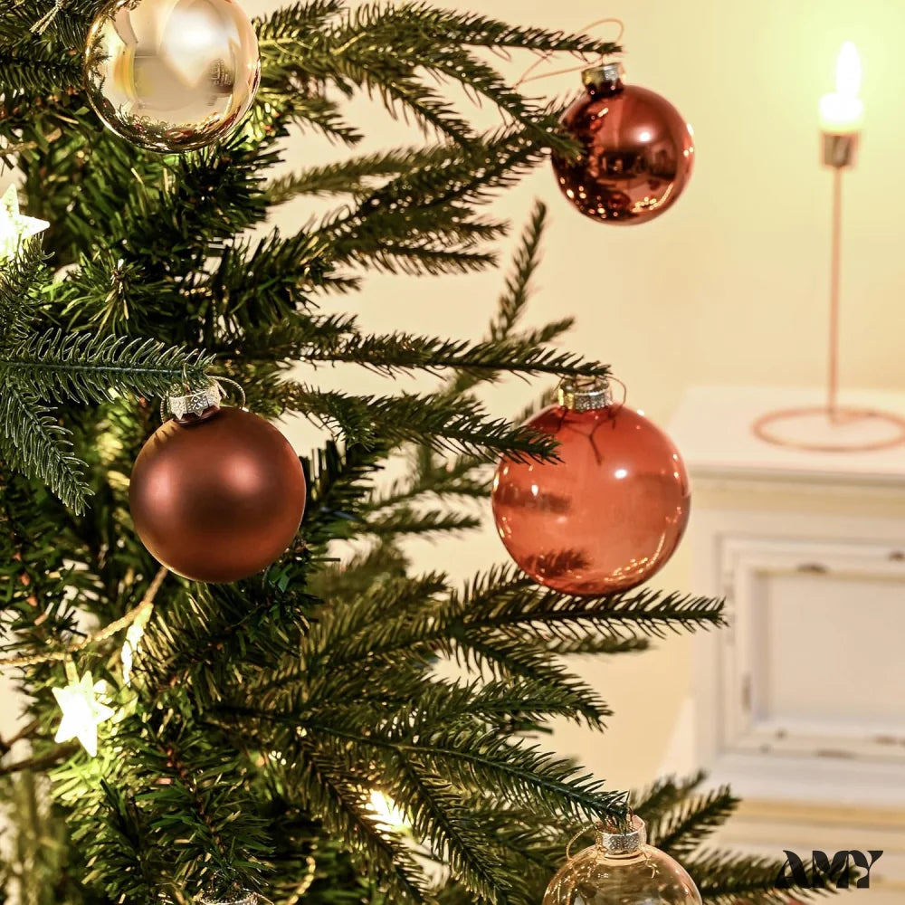 Set Of 9 Brown Glass Christmas Ball Ornaments With Various Finishes