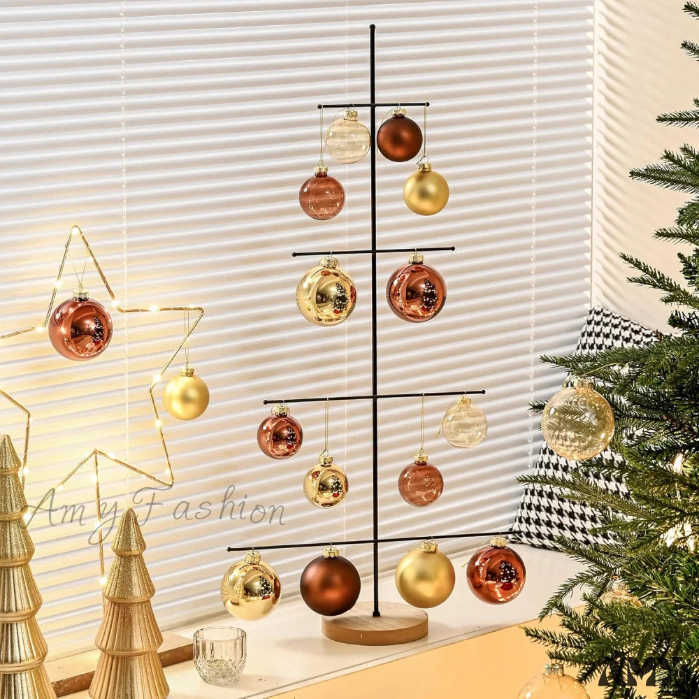 Set Of 9 Brown Glass Christmas Ball Ornaments With Various Finishes