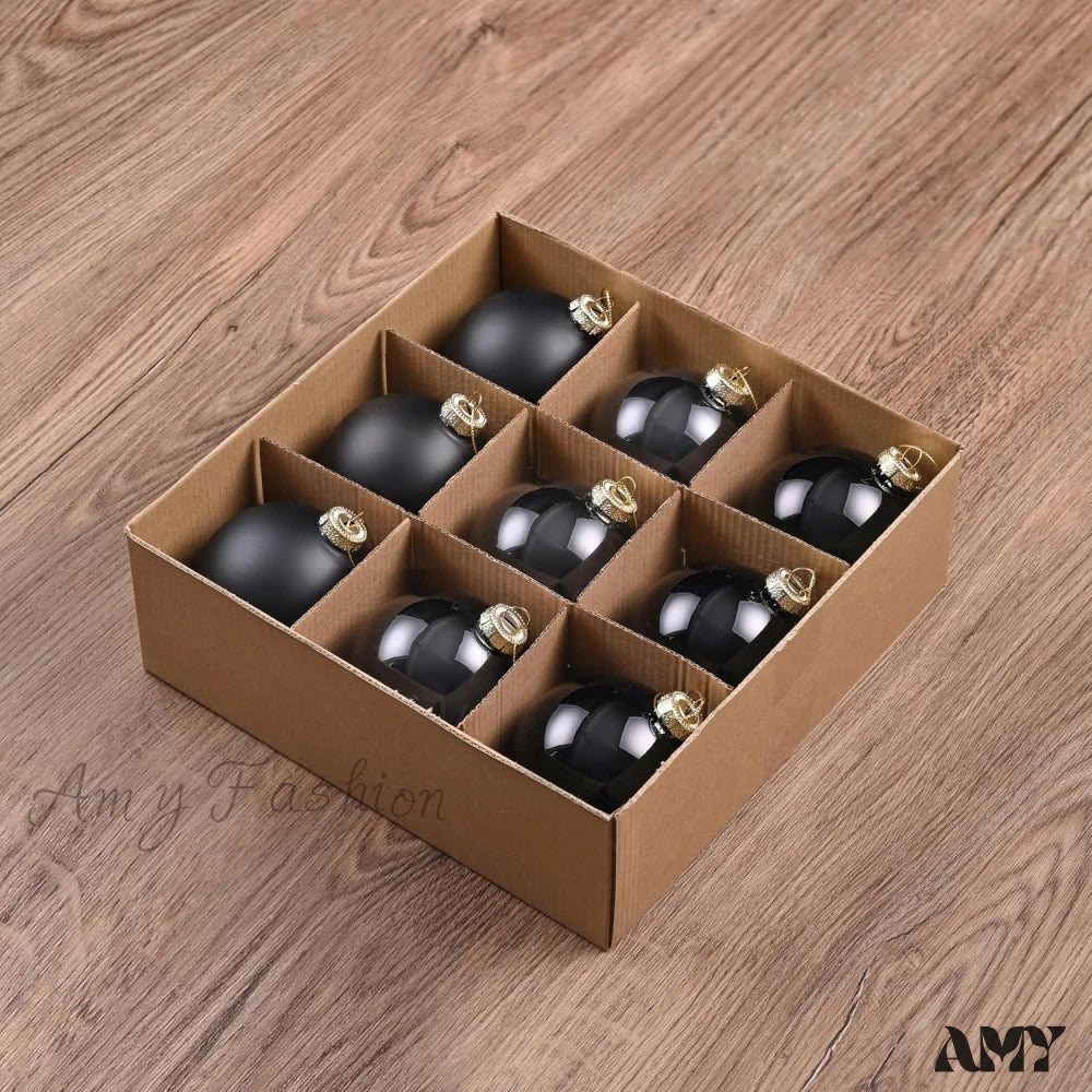 Set Of 9 Brown Glass Christmas Ball Ornaments With Various Finishes Black / 9-3.15Inch