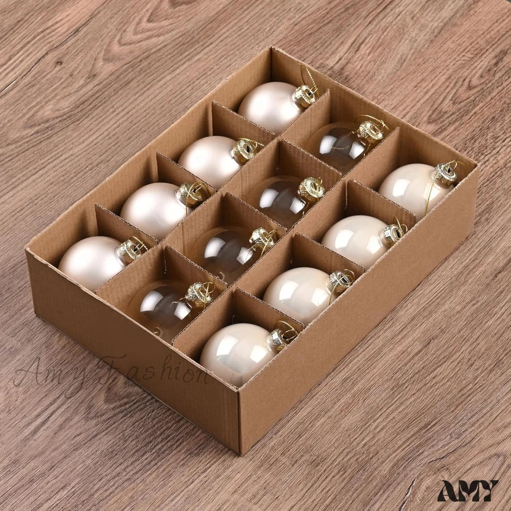 Set Of 9 Brown Glass Christmas Ball Ornaments With Various Finishes Champagne / 12-2.36Inch