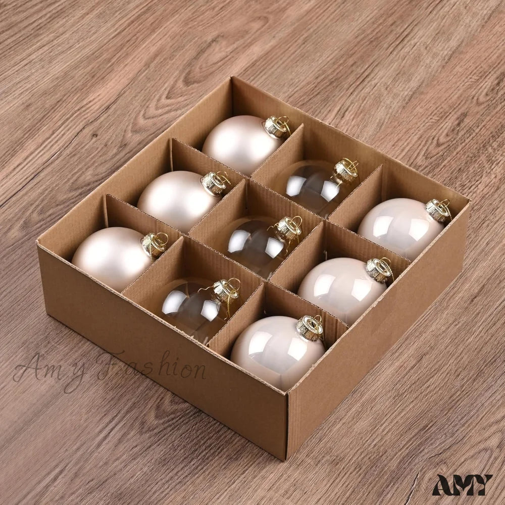 Set Of 9 Brown Glass Christmas Ball Ornaments With Various Finishes Champagne / 9-3.15Inch