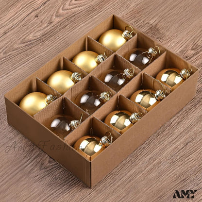 Set Of 9 Brown Glass Christmas Ball Ornaments With Various Finishes Gold / 12-2.36Inch