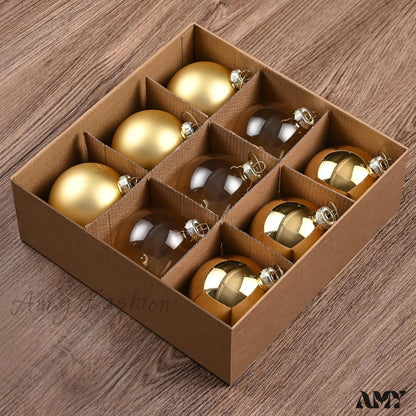 Set Of 9 Brown Glass Christmas Ball Ornaments With Various Finishes Gold / 9-3.15Inch