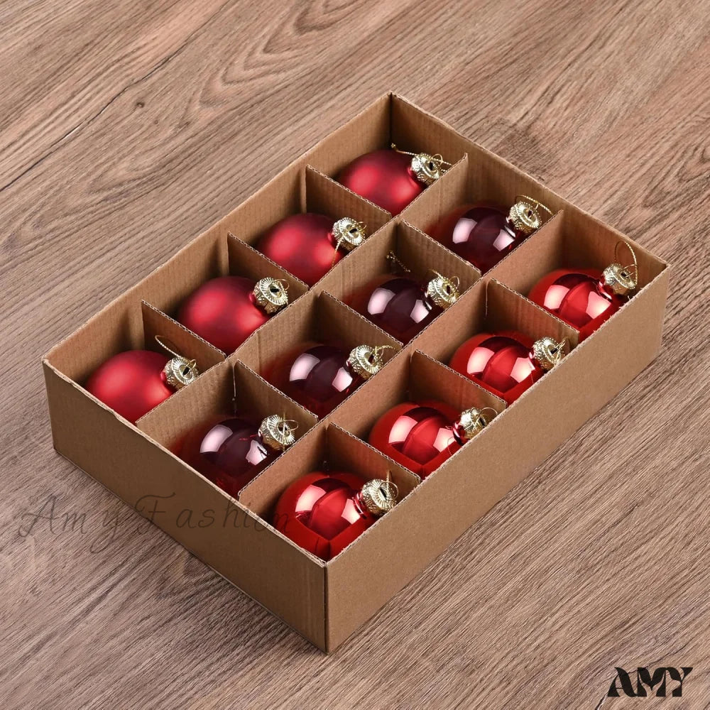 Set Of 9 Brown Glass Christmas Ball Ornaments With Various Finishes Red / 12-2.36Inch