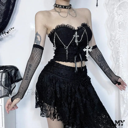 Sexy Dark Chain Top Gothic Wrapped Chest Tube Style Crop