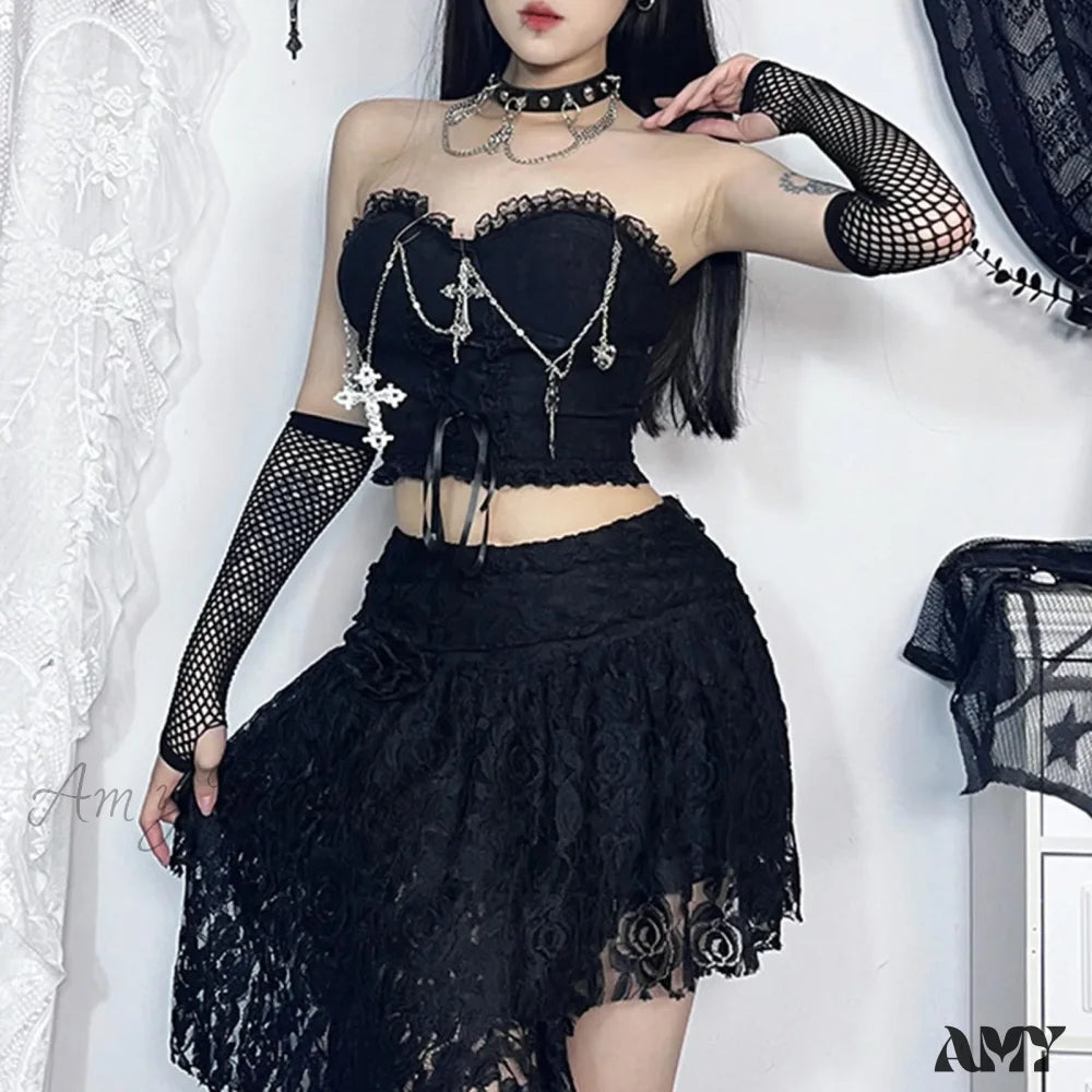 Sexy Dark Chain Top Gothic Wrapped Chest Tube Style Crop