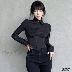 Sexy Folds Gothic Black Short Top Blouse