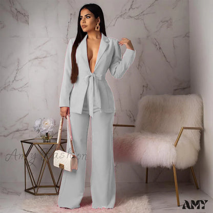 Sexy Goddess Belted Slim Fashion Suit White / S