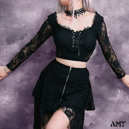 Sexy Lace Cropped Gothic Elegant Hollow Sleeve Retro Crop Top