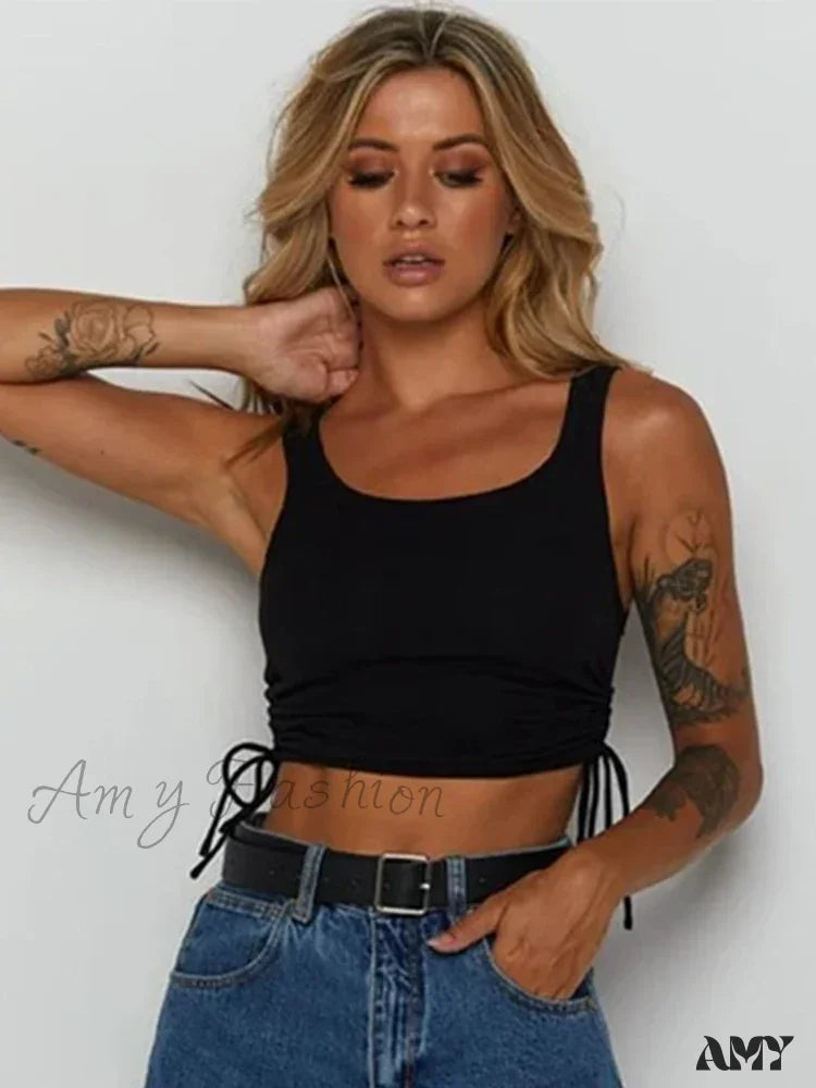 Sexy Ribbed Knitted Elastic Off Shoulder Stretch Ruched Drawstring Adjustable Crop Top