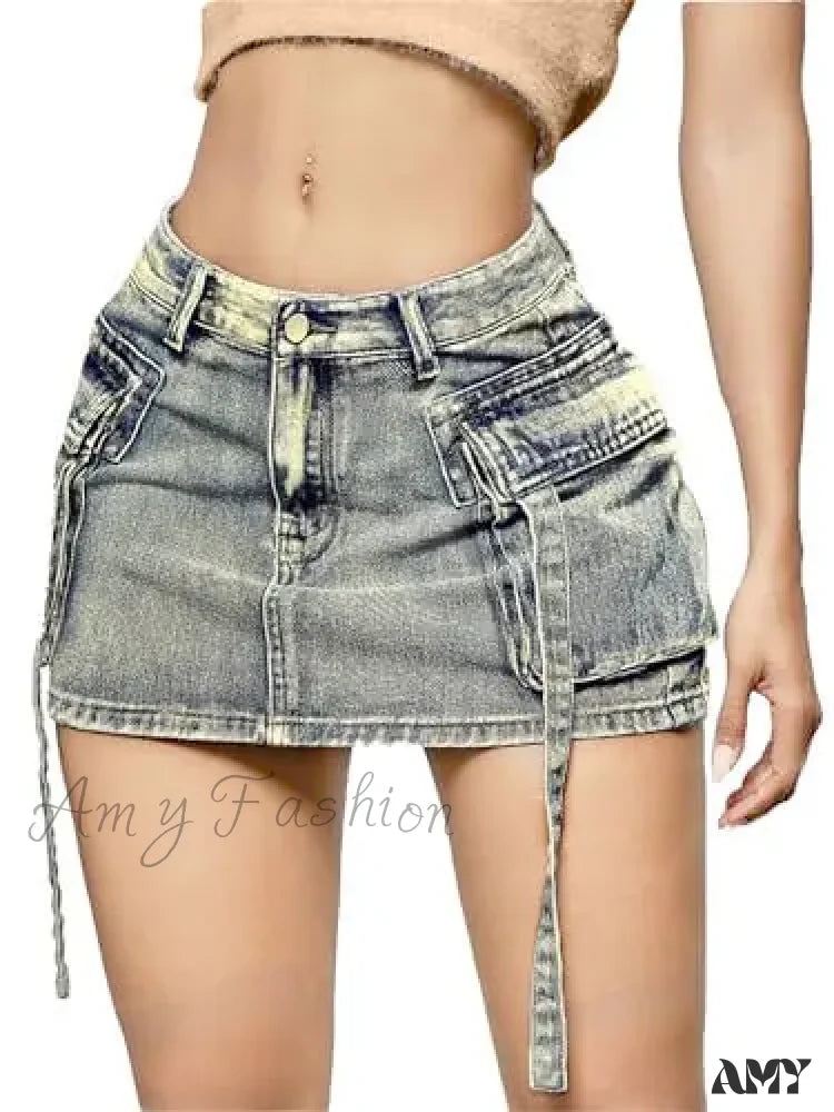 Sexy Short Slim Fit Casual Regular Elegant Splice Denim High Waist Hip Wrap A-Line Skirt