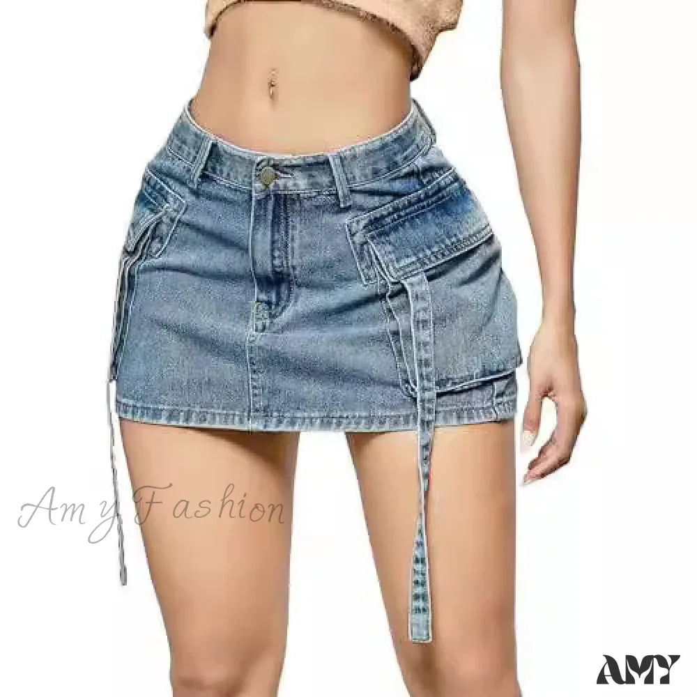 Sexy Short Slim Fit Casual Regular Elegant Splice Denim High Waist Hip Wrap A-Line Skirt