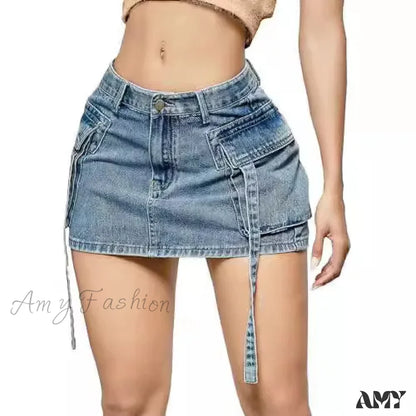 Sexy Short Slim Fit Casual Regular Elegant Splice Denim High Waist Hip Wrap A-Line Skirt