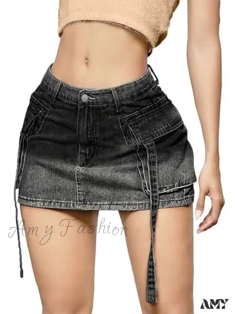 Sexy Short Slim Fit Casual Regular Elegant Splice Denim High Waist Hip Wrap A-Line Skirt