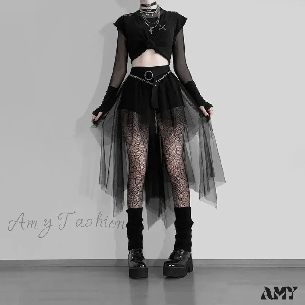 Sexy Skirt Gothic Irregular Summer Yarn Waisted Net Clothes Casual High