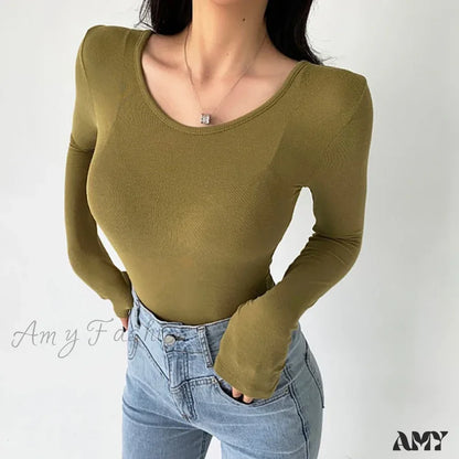 Sexy Slim Bodycon O Neck Soild Basic Casual Crop Top