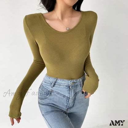 Sexy Slim Bodycon O Neck Soild Basic Casual Crop Top