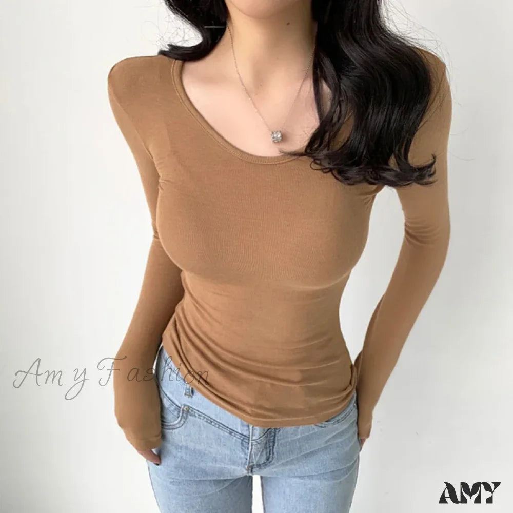 Sexy Slim Bodycon O Neck Soild Basic Casual Crop Top