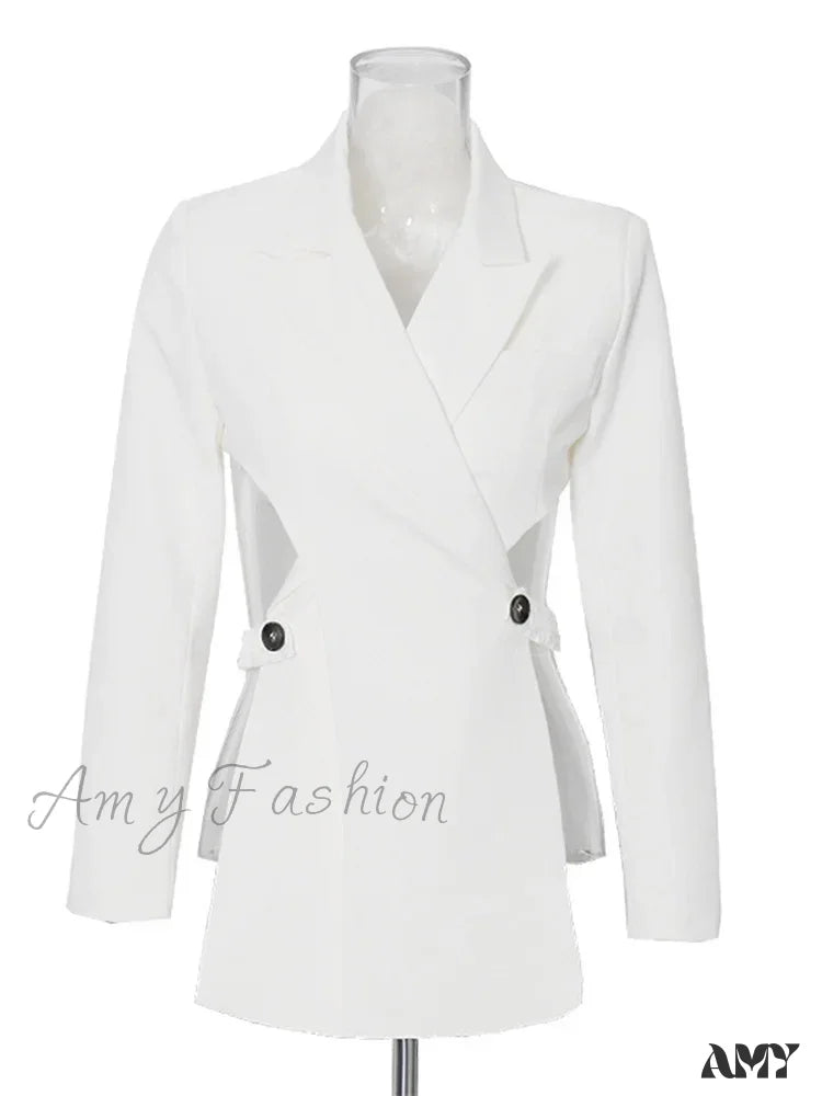 Sexy Slimming Hollow Out Notched Collar Long Sleeve Crisscross Casual Front Fashion Blazer