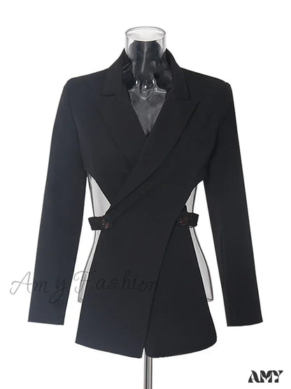 Sexy Slimming Hollow Out Notched Collar Long Sleeve Crisscross Casual Front Fashion Blazer