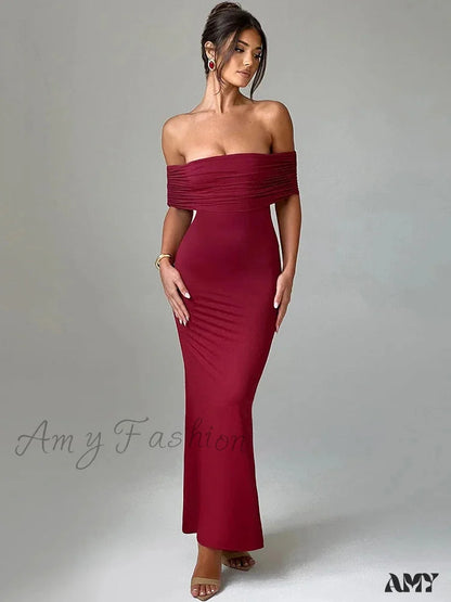 Sexy Strapless Backless Maxi Dress - Solid Off-Shoulder Sleeveless Bodycon Christmas Party