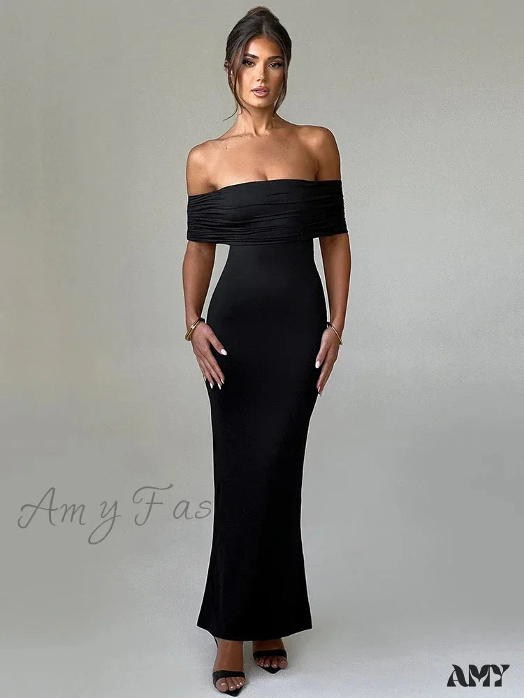 Sexy Strapless Backless Maxi Dress - Solid Off-Shoulder Sleeveless Bodycon Christmas Party