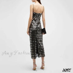 Sexy Suspender Slim Sequin Sleeveless Sling Cocktail Evening Gown Chic Lady Elegant Sequins