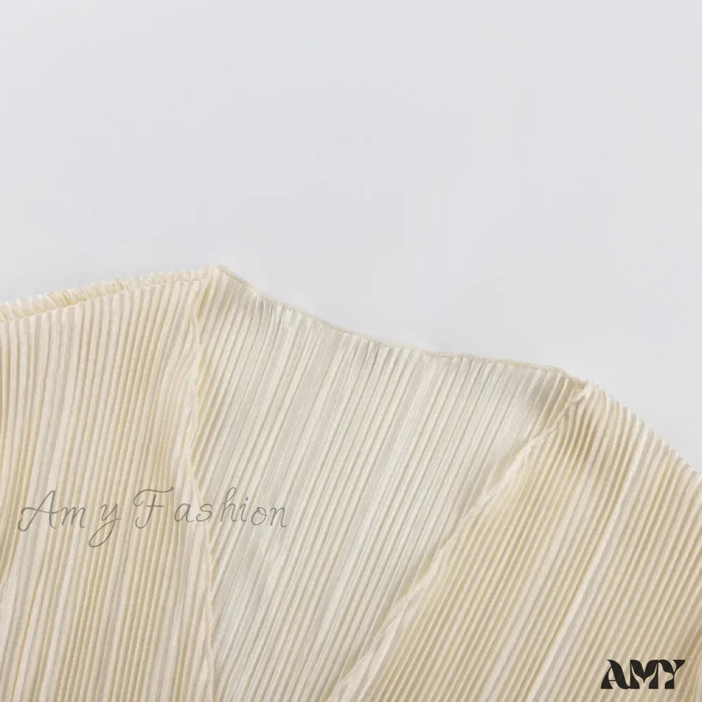 Sexy White Lace-Up Summer Autumn Long Sleeve Pleated Blouse