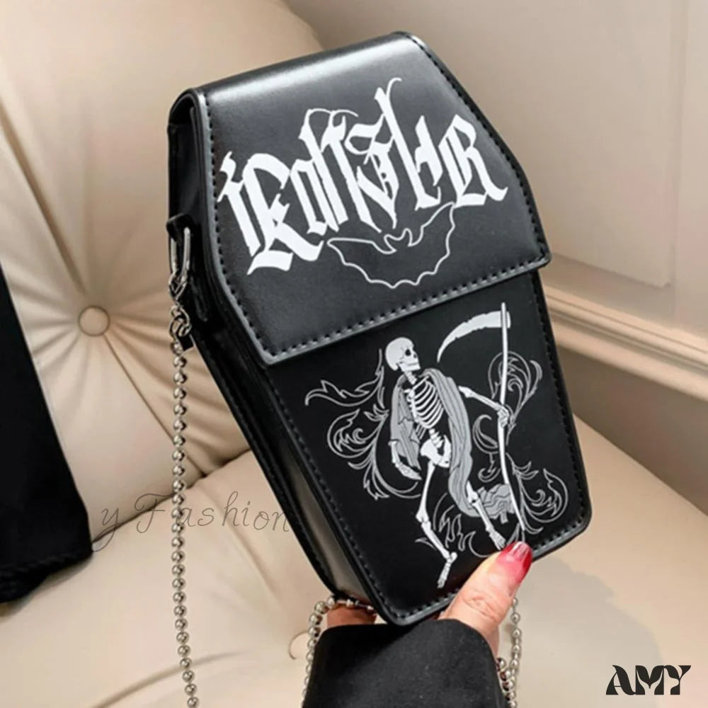 Shape Pu Cosmetic Coffin Bag Leather Halloween Gothic Funny