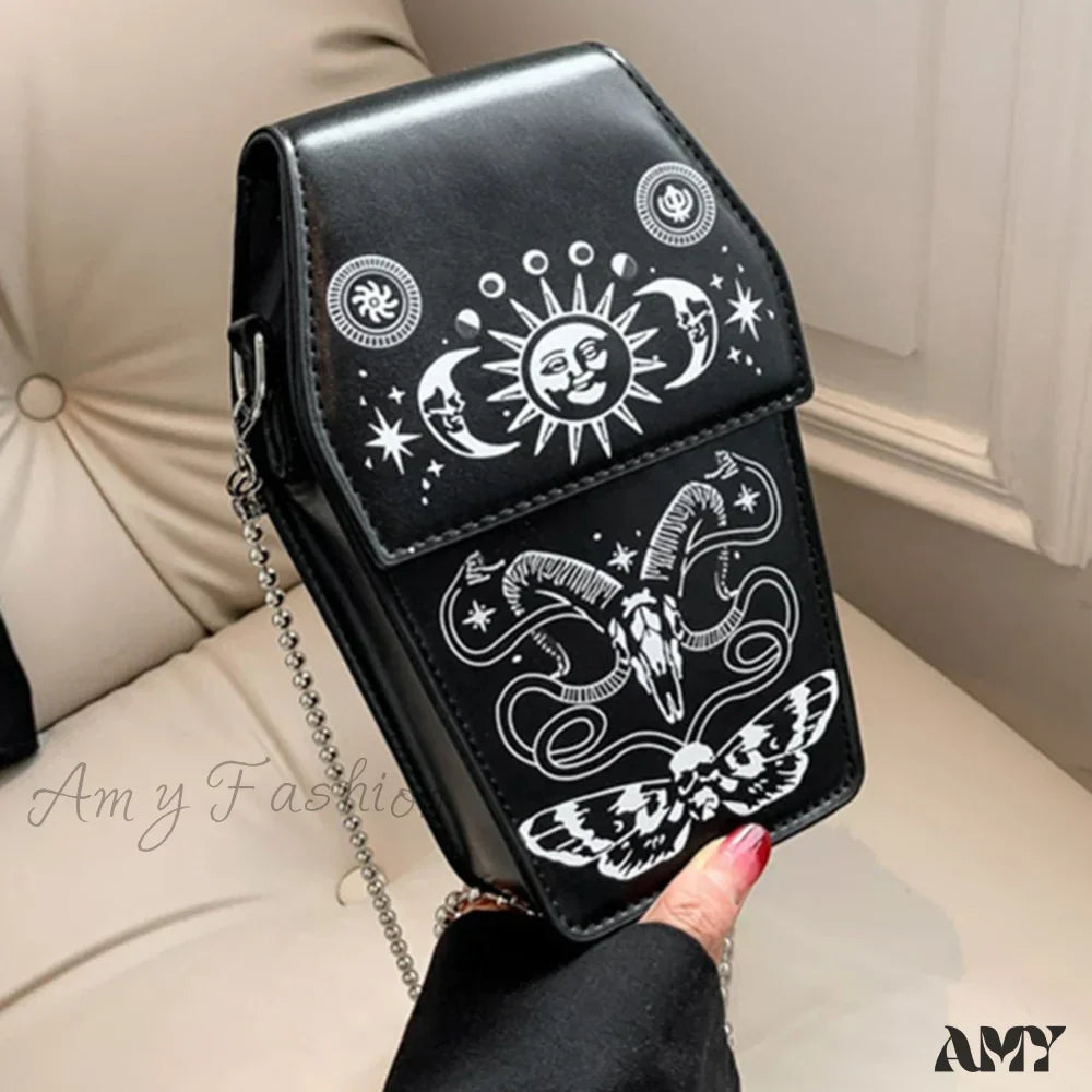 Shape Pu Cosmetic Coffin Bag Leather Halloween Gothic Funny Black 3