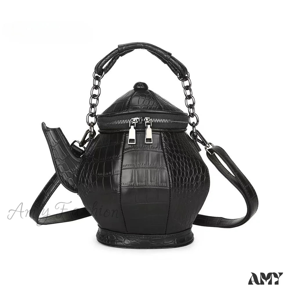 Shaped Fashion Bag Funny Gothic Stone Personalized Teapot Pattern Leather