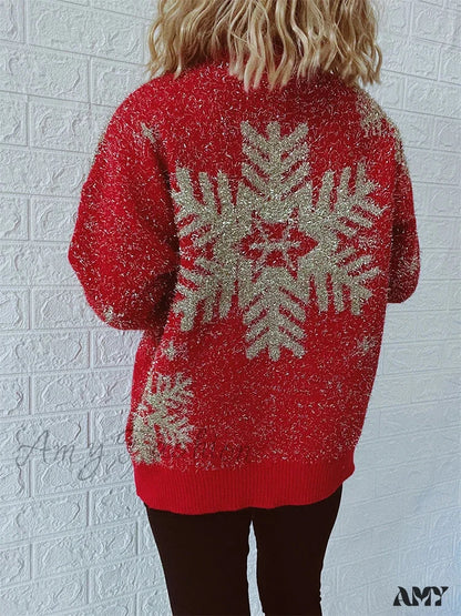 Shiny Loose O-Neck Christmas Sweater - Autumn/Winter Fashion